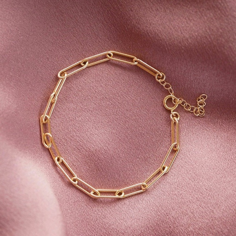 Gold link paperclip chain bracelet - Picture 6 of 6